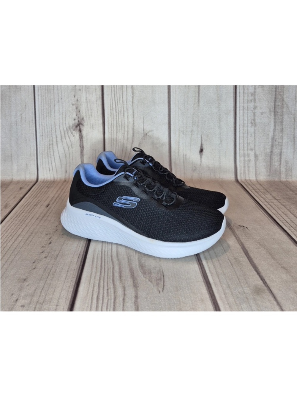 Skechers Women's Size 8 Skech Lite Air-Cooled Memory Foam Black Blue Shoes
